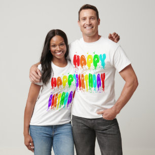 Camiseta Feliz Aniversário Tipografia Colorida Balões Cólit