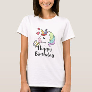 Camiseta Feliz Aniversário Unicórnio - Design do Partido Bo