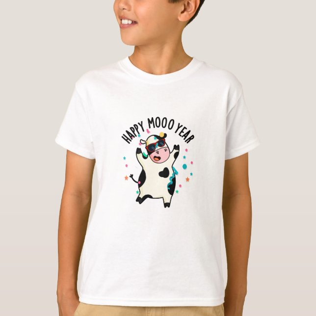 Camiseta Feliz Ano da Moo Engraçado Vaca (Frente)