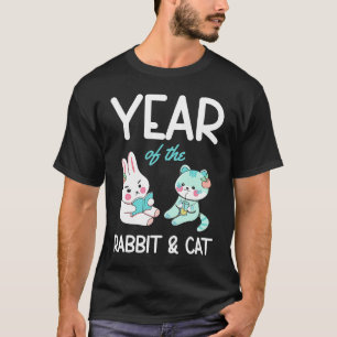 Camiseta Feliz Ano do Coelho e Gato Chinês Zodíaco Novo Ye