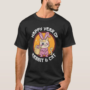Camiseta Feliz Ano do Coelho e Gato Chinês Zodíaco Novo Ye