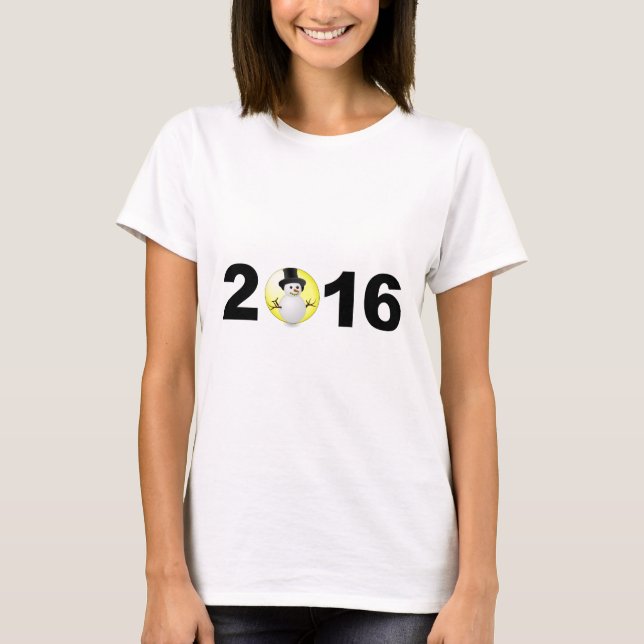 Camiseta Feliz ano novo 2016 Doce Engraçado Neve de inverno (Frente)