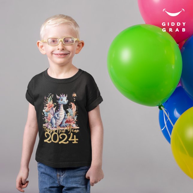 Camiseta Feliz ano novo 2024 Dragão Negro Chinês (Criador carregado)