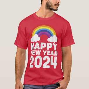 Camiseta Feliz ano novo 2024 Nuvens Arco-Íris Chinesas Luna