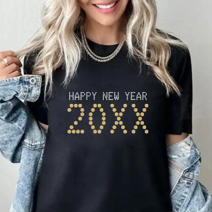 Camiseta Feliz Ano Novo 2024 Preto e Dourado