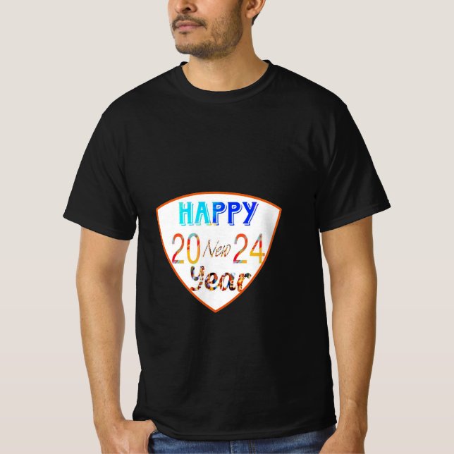 Camiseta Feliz ano novo 2024 T-Shirt de Preto (Frente)