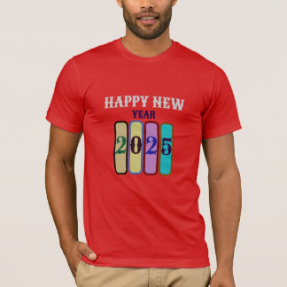 Camiseta feliz ano novo 2025, homens, manga curta vermelha