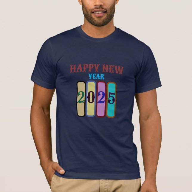 Camiseta feliz ano novo 2025 manga curta para homens (Frente)