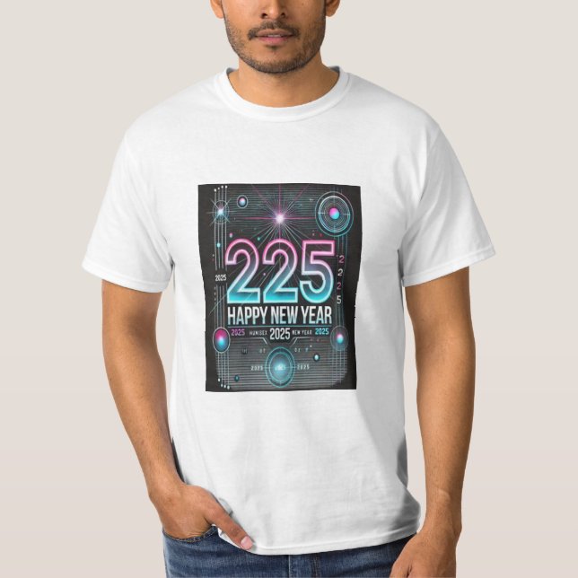 Camiseta Feliz ano novo 2025 t-shirt Modern design (Frente)