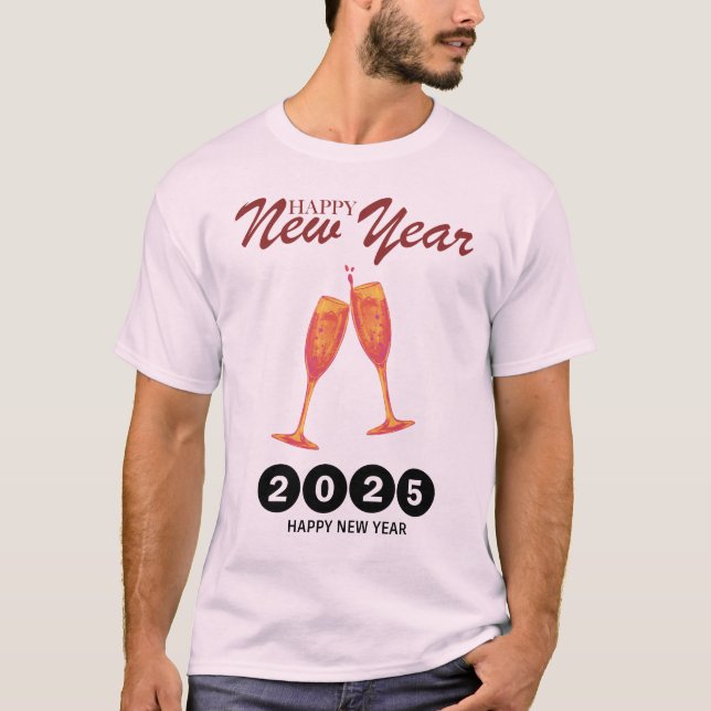 Camiseta "Feliz ano novo 2025 - Tee do Brinde de Champanhe  (Frente)