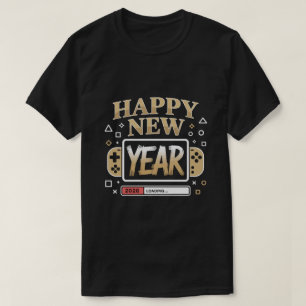 Camiseta Feliz Ano Novo 2026 Carregando – Con Video Game Ga