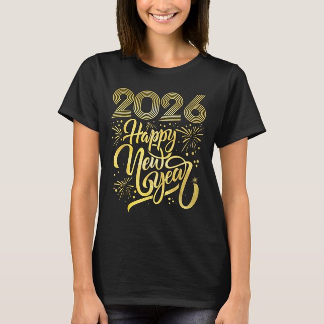 Camiseta Feliz ano novo 2026 Fireworks (Frente)