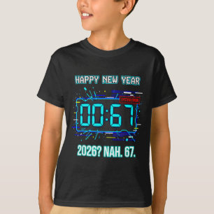 Camiseta Feliz Ano Novo 2026 Humor Relógio 6 7 Erro de Sist