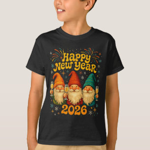 Camiseta Feliz Ano Novo 2026 Presente de Festa de Gnomo Fof