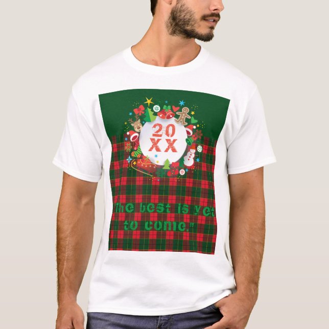 Camiseta Feliz ano novo 20XX! Padrão da Escócia (Frente)