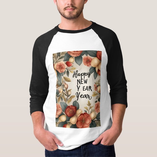 Camiseta Feliz ano novo 3/4 Capa Raglan T-Shirt (Frente)