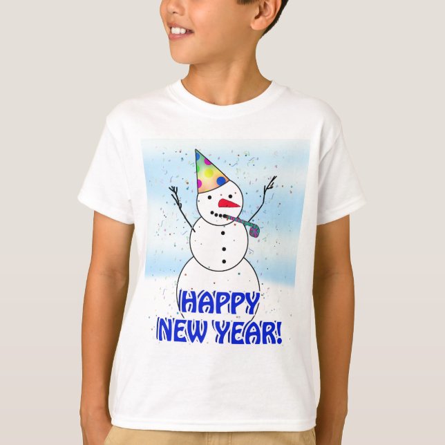 Camiseta FELIZ ANO NOVO! Celebrando Snowman (Frente)