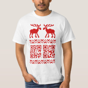 Camiseta Feliz ano novo de Código QR do Sweater de Natal F