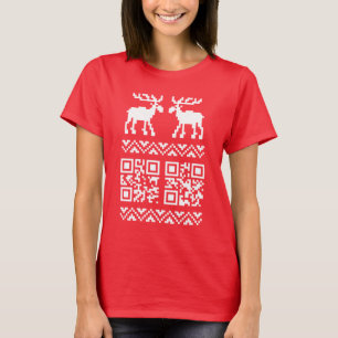 Camiseta Feliz ano novo de Código QR do Sweater de Natal Fe