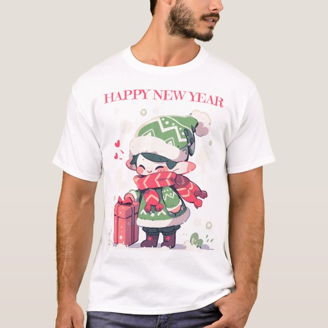 Camiseta Feliz ano novo de elfo de Natal (Frente)