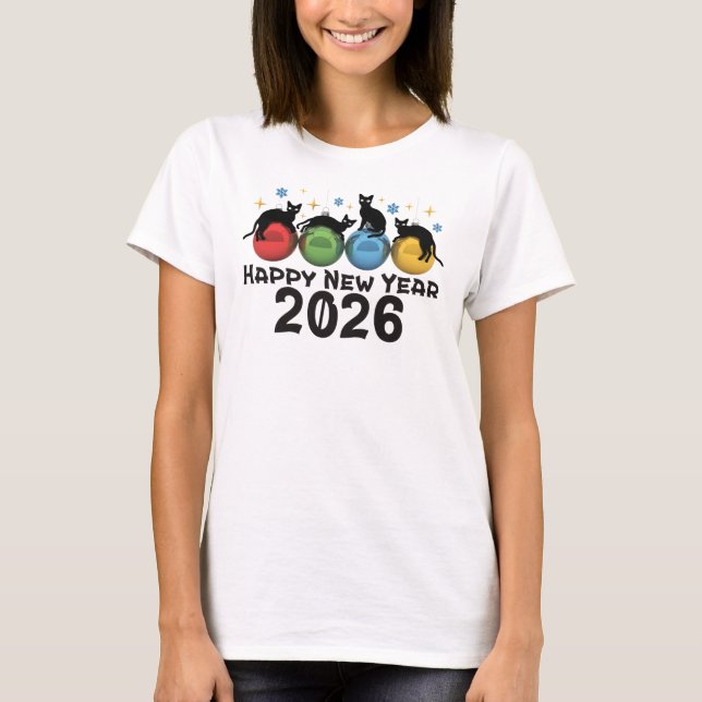 Camiseta Feliz ano novo De Gatos 2026 (Frente)