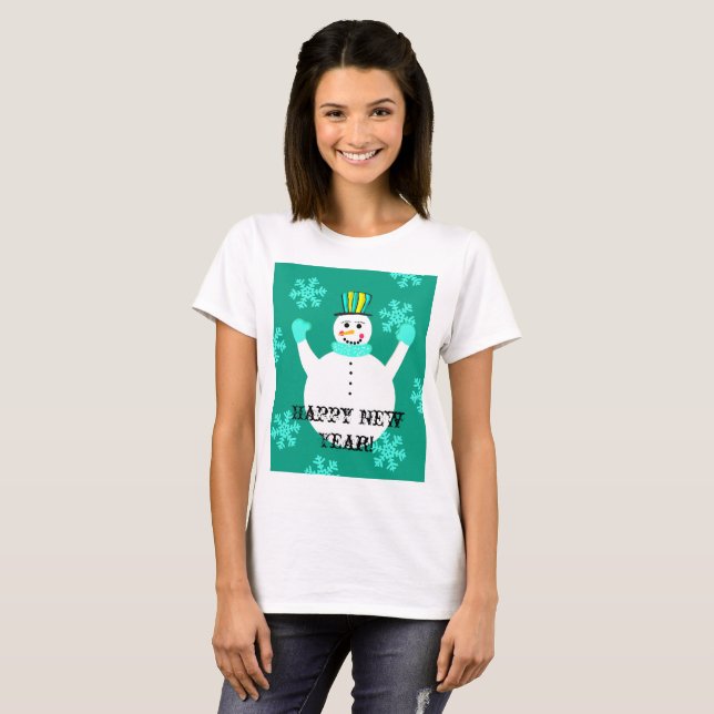 Camiseta Feliz ano novo de neve Camisa-T-mulher (Frente Completa)