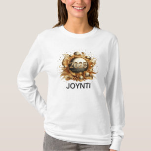 Camiseta feliz ano novo de tipografia Dourada 2025 mulheres