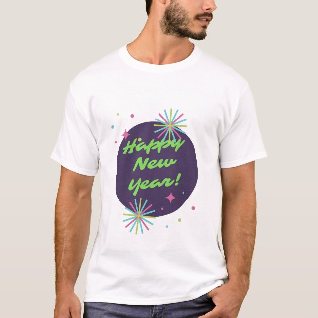 Camiseta Feliz ano novo de uso masculino (Frente)