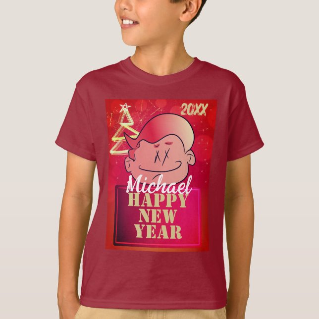 Camiseta Feliz ano novo Engraçado de Cartoon (Frente)