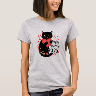Camiseta feliz ano novo engraçado de gato mew anos feliz