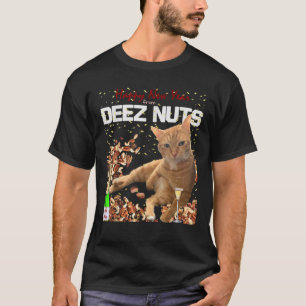 Camiseta Feliz ano novo Engraçado, piada do Cat Deez Loucos