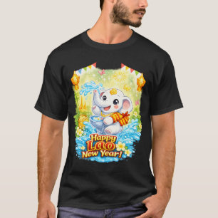 Camiseta Feliz Ano Novo Lao – Elefante Branco Fofo Pi Mai L