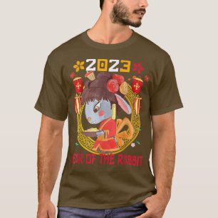 Camiseta Feliz Ano Novo Lunar 2023 Deco do Coelho Chinês Cu