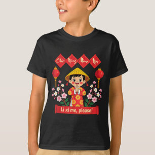 Camiseta Feliz Ano Novo Lunar 2026 Garota Vietnamita Ano No