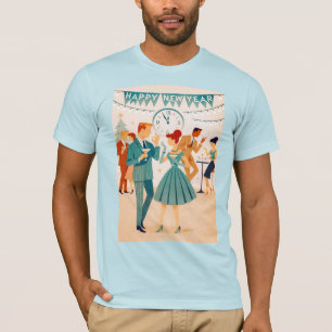 Camiseta Feliz Ano Novo Meados do Século A Dança do Martini