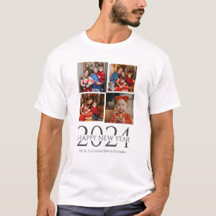 Camiseta Feliz ano novo Moderno Elegante Simples Quatro Fot