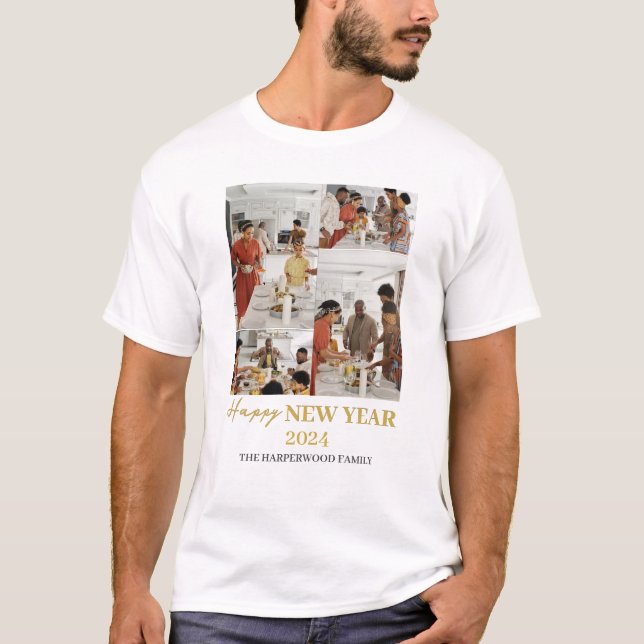 Camiseta Feliz ano novo Moderno Elegante Simples Quatro Fot (Frente)