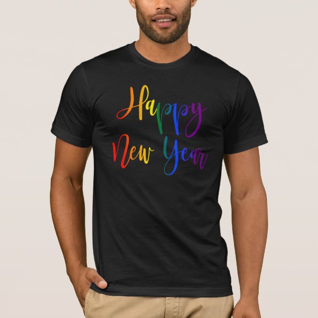 Camiseta Feliz ano novo Rainbow LGBTQ Orgulho gay de Natal (Frente)