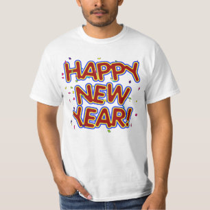 Camiseta Feliz Ano Novo - Texto Vermelho Divertido Com Conf