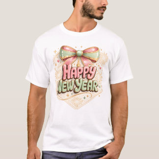 Camiseta Feliz Ano Novo Torta Arco Cute Festivo Feriado