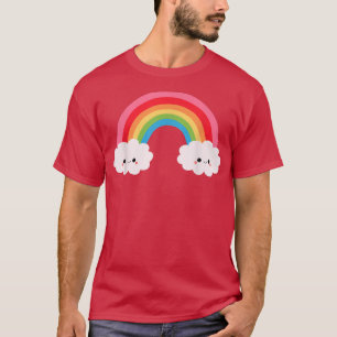 Camiseta Feliz Arco-Íris Sorrindo Nuvens e Arco-Íris Tee