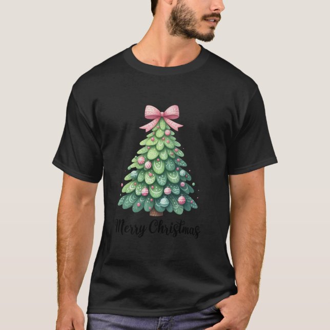 Camiseta Feliz Árvore de Natal com o Arco Coquette Xmas Hol (Frente)