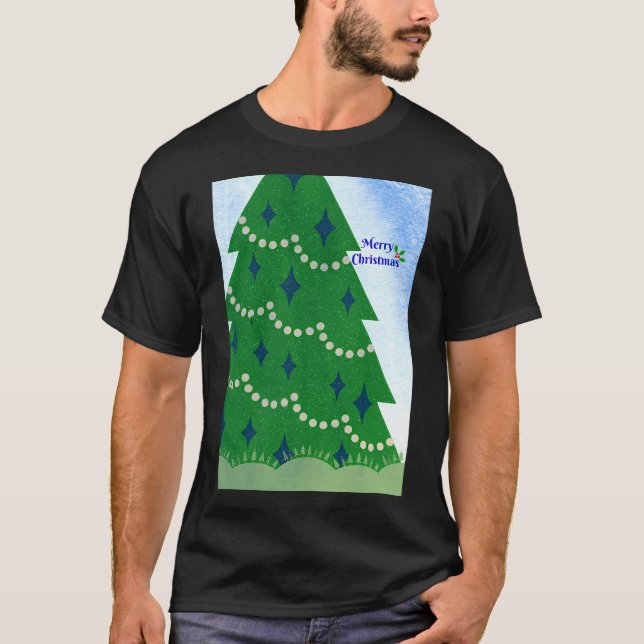Camiseta Feliz Árvore De Natal E Holly Com Berries E Sn (Frente)