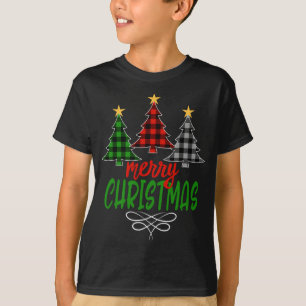 Camiseta Feliz Árvore de Natal Três Xadrez de Buffalo