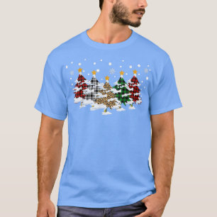 Camiseta Feliz Árvores de Natal com Xadrez de Buffalo Leopa