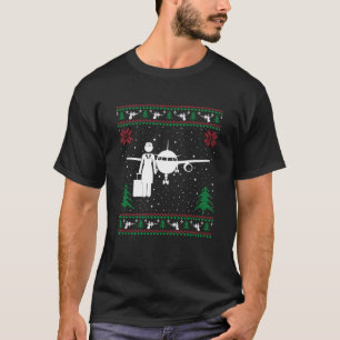 Camiseta Feliz Atendente de Voo Santa Hat Ugly Christmas Sw