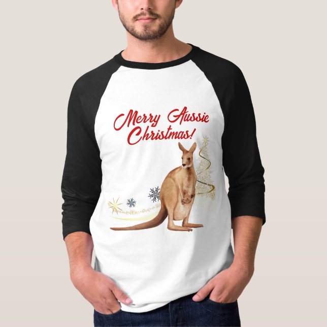 Camiseta Feliz Aussie Christmas Kangaroo (Frente)