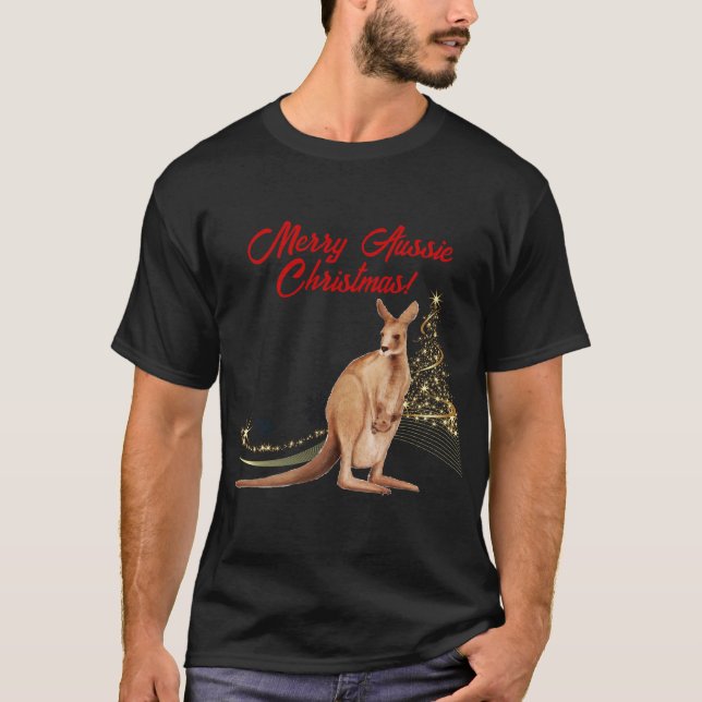 Camiseta Feliz Aussie Christmas Kangaroo (Frente)