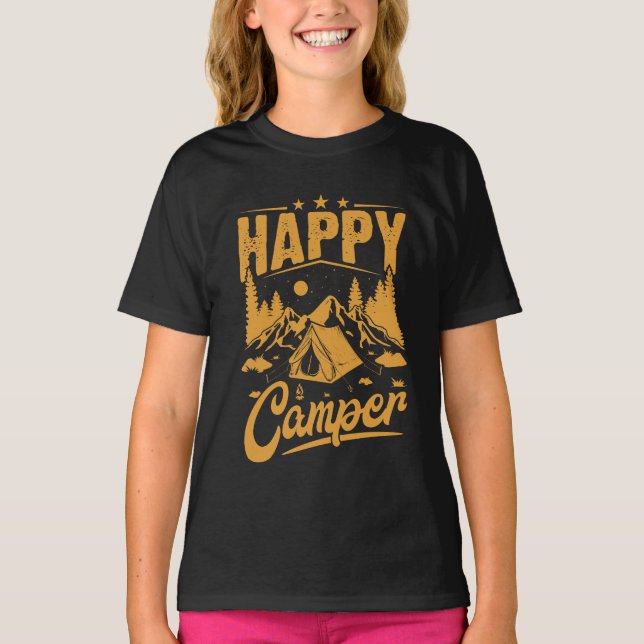 Camiseta Feliz Aventura Camper para Entusiastas Externos (Frente)