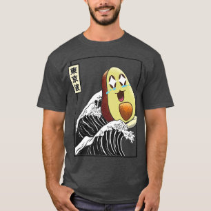 Camiseta Feliz Avocado Surfing Japão Kanagawa Wave Kawaii A